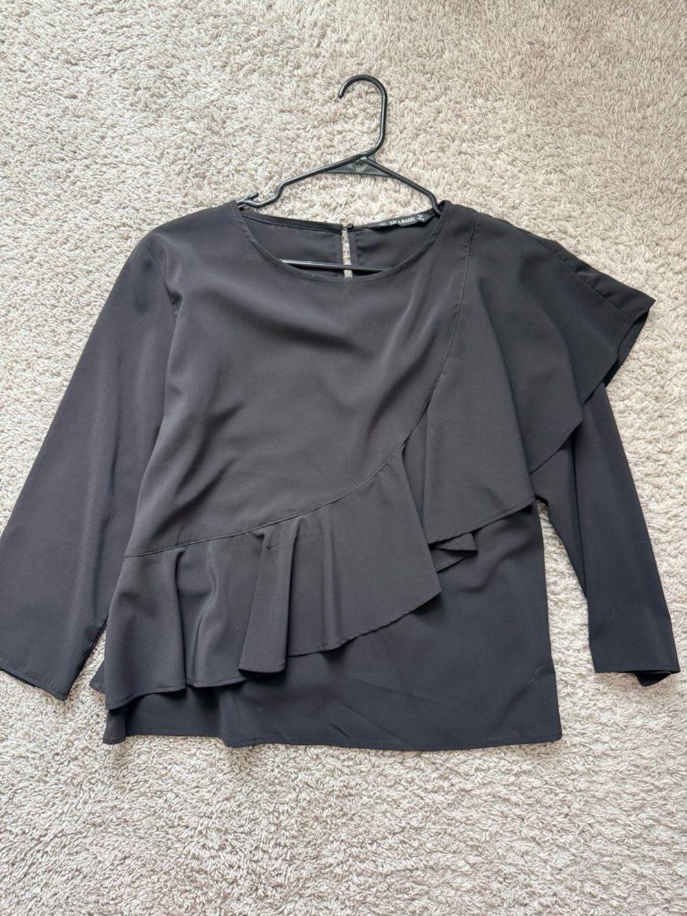 Zara Black Ruffle-Front Blouse